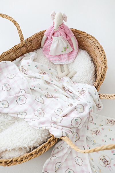 ESTİ Baby Teddy Bear Serisi %100 Pamuk Çift Taraflı Bebek ve Çocuk Battaniyesi 85x100 cm – Pembe