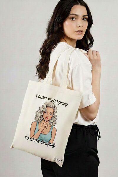 BEKZ Textile Shopping Bag, Tote Bag, model I don't repeat Gossip so listen Ca...