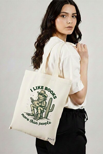 BEKZ Textile Shopping Bag, Tote Bag, model I like books more than people 38 x...