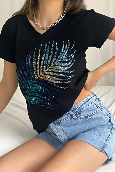 bysoca Γυναικείο μπλουζάκι μποέμ με μαύρο λαιμόκοψη σε σχήμα V, κοντό μανίκι,...