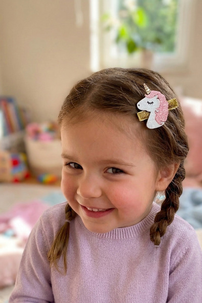 Liliza Accessories Unicorn Pembe Beyaz Glitter Bebek Klips Toka