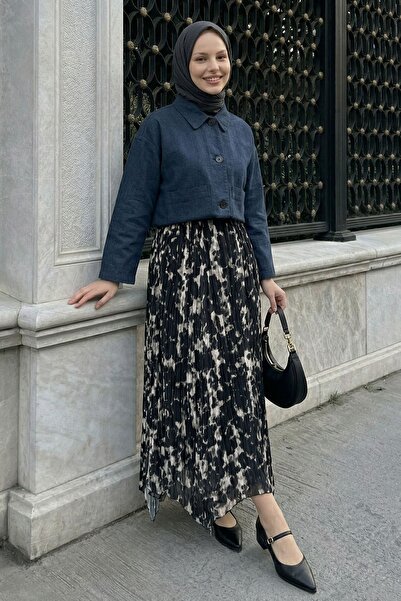 InStyle Φούστα σιφόν μπατίκ με επένδυση, μαύρη