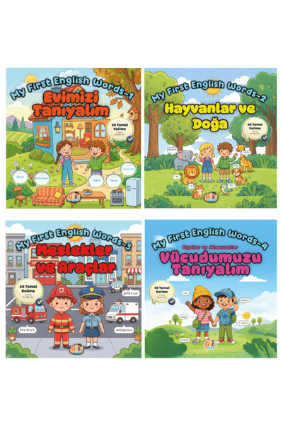 Giz Kitap Çocuklar için Temel İngilizce Seti (192 kelime, renkli, alıştırmalı...