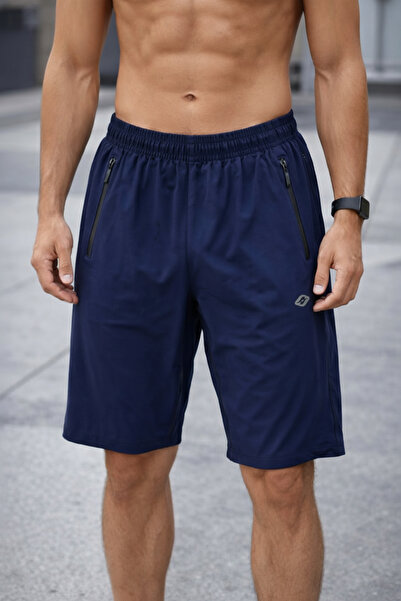 CROZWİSE Navy Blue Men's Elastic Waist Zippered Pocket Lightweight Fabric Spo...