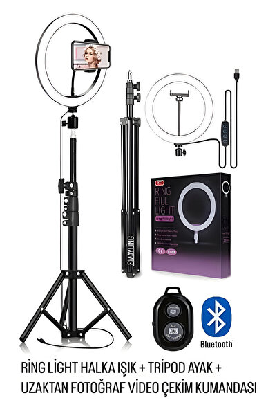 SMAYLİNG 10 İnç Ring Light Tripodlu LED Halka Işık 2.1 Metre Telefon Tutuculu...