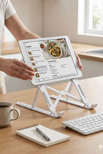 Buffer ® Plastik Katlanır Tablet Standı – Ayarlanabilir Açılı, Taşınabilir Masaüstü Telefon ve Tablet