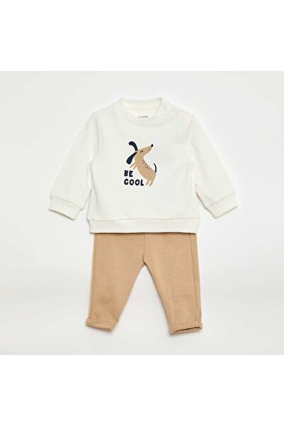 KIABI طقم سويت شيرت + بنطلون من قطعتين باللون البيج