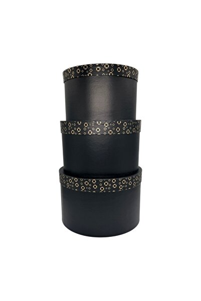 AFO Σετ 3 Μεγάλων Στρογγυλών Κουτιών με Μαύρο και Χρυσό Περίγραμμα