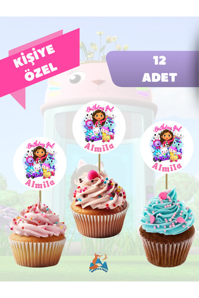 north&peak Gabby Dollhouse Temalı Kişiye Özel İsimli Cupcake Süsleri - Doğum ...