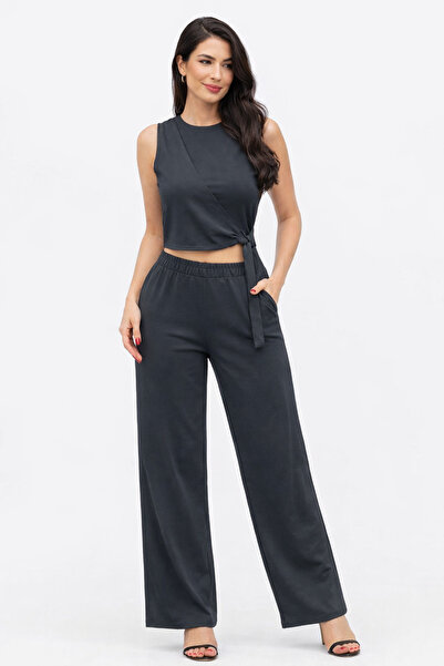 Melesh Modal Fabric Front-Tie Suit with Palazzo Trousers