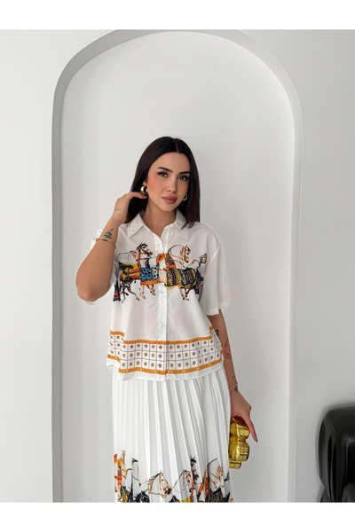 AsprinFashion Πουκάμισο με στάμπα και φούστα με πιέτες - Σετ φούστας