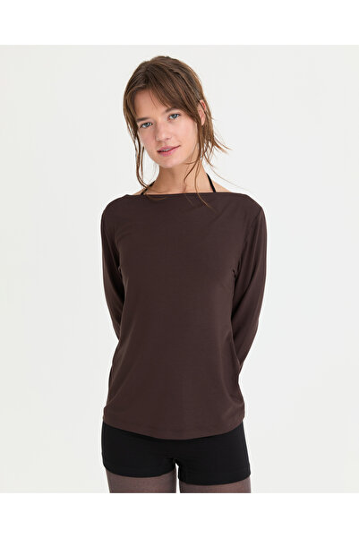 Ayma Active Καφέ EcoVero ™   Μπλούζα με ιξώδη λαιμόκοψη και μακριά μανίκια
