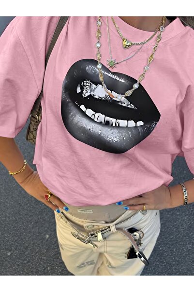 PAVRO Unisex Tshirt Quality Fabric Black Lip Printed Comfortable Fit Tshirt