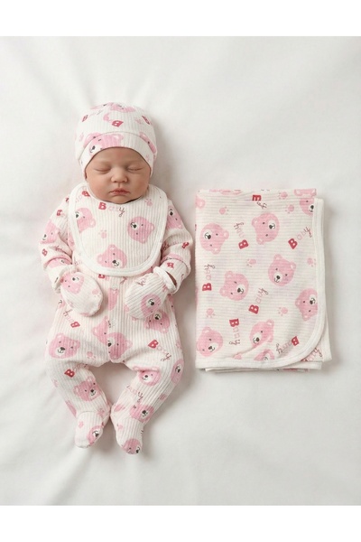 MiniKids Σετ 5 τεμαχίων  "Μωρό Αρκουδάκι ", λευκό-ροζ