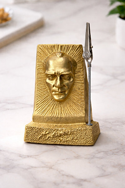 Atatürk Figürlü Gold Not Tutucu Klipsli Masaüstü Dekoratif Ofis Aksesuarı El Yapımı