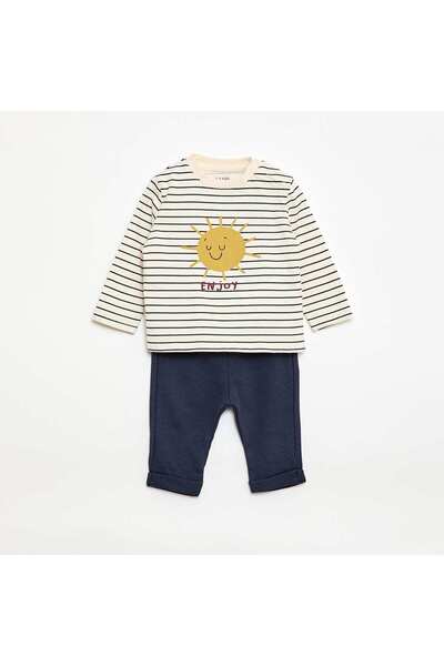 KIABI طقم تي شيرت + بنطلون - قطعتين باللون الأبيض