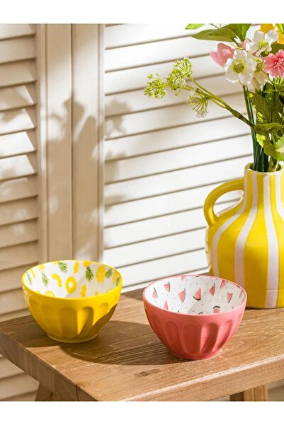 LC Waikiki Σετ 2 πορσελάνινων μπολ με σχέδια από διάφορα φρούτα, 11 εκ. (S6)