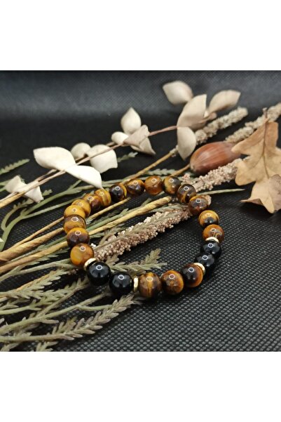 Ezera Ανδρικό κρυστάλλινο βραχιόλι με μάτι τίγρης και ημιπολύτιμες πέτρες μαύ...