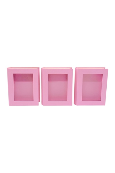 AFO Set 3 Cutii Carte Mica cu Capac Transparent Roz