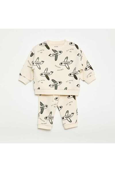 KIABI Sweatshirt + printed fancy joggers set - 2 pieces BEIGE
