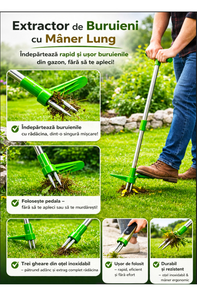RelaxU Extractor Profesional de Buruieni cu Pedala RelaXu, Oțel Inoxidabil, M...