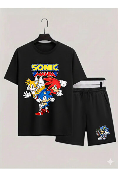 MAGORS SONIC THE HEDGEHOG BASKILI %100 PAMUKLU BİSİKLET YAKA ÇOCUK TSHIRT-ŞOR...