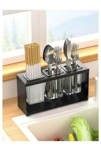 Arabest 3-Compartment Kitchen Utensil Holder, Portable Cutlery Organizer with...
