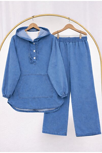 MODA VEDAT Women's Hooded Pocket Denim Set -0750