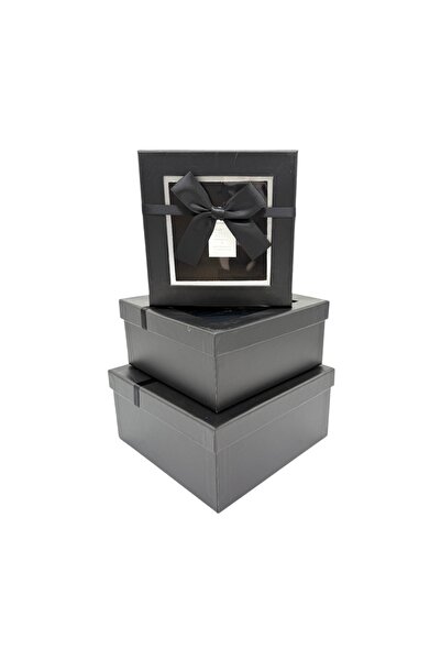 AFO Σετ 3 τετράγωνων κουτιών με διάφανο καπάκι Καλή Τύχη Χαρούμενο Μαύρο