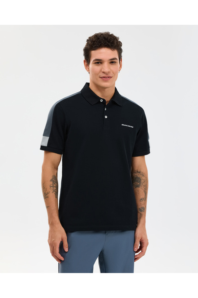 SKECHERS M Color Block Detail Polo Erkek Siyah Polo Yaka Tshirt S221047-3817