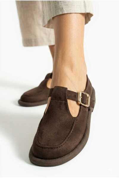 HİGHRUN Γυναικεία Suede T-Strap Παπούτσια Μοκασίνι