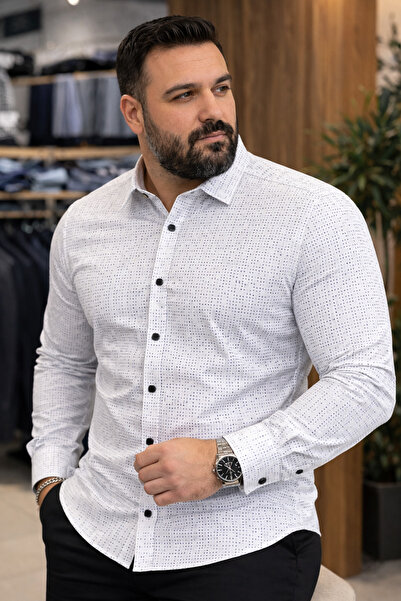 COLVIS MAN Men's Slim Fit Narrow Fit Long Sleeve Lycra Men's Shirt White with...