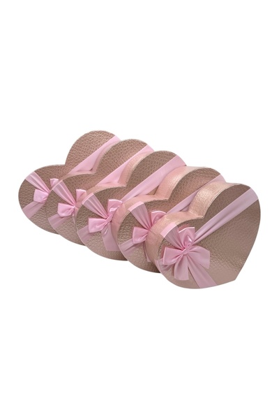 AFO Σετ 5 κουτιών σε σχήμα καρδιάς με γυαλιστερό ροζ φιόγκο κροκό.