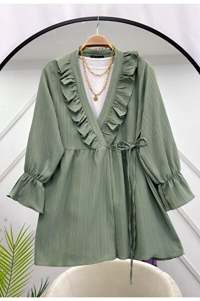 MODA VEDAT Κιμονό με βολάν στο γιακά και κορδόνι δεσίματος στο πλάι -50661