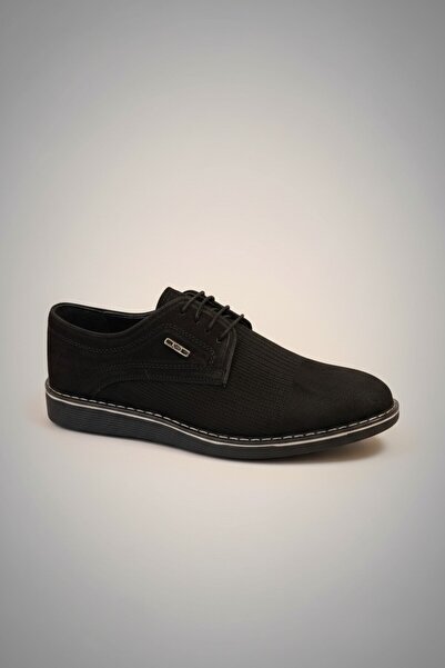 Modayak Ata M404 Black Patterned Poly Sole Lace-Up Daily Men's Shoes