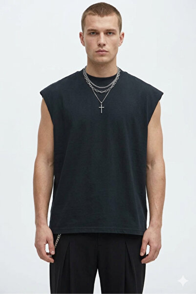 Cool mans Oversize Boxy Fit Crew Neck Athlete Zero Sleeve T-Shirt