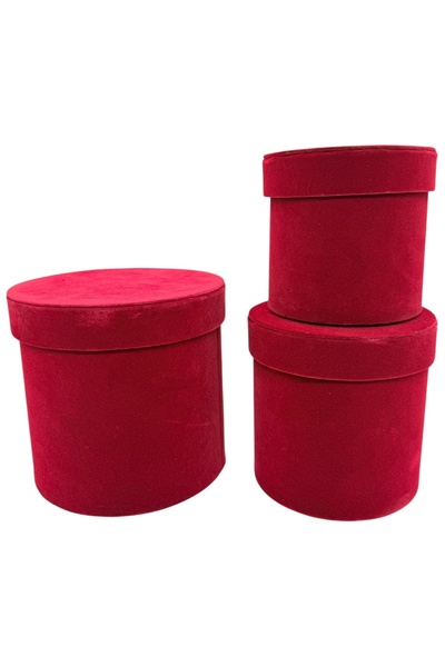AFO Σετ 3 Πολυτελών Σκούρων Κόκκινων Βελούδινων Κυλινδρικών Κουτιών