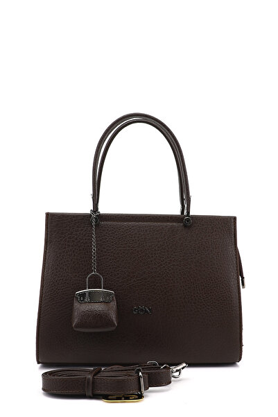 GÖNDERİ(R) Γυναικεία τσάντα χεριού και ώμου με μακρύ λουράκι σε καφέ χρώμα