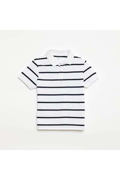 KIABI قميص بولو أبيض بأكمام قصيرة من القطن البيكيه