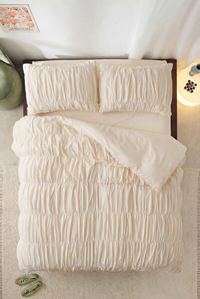 BEYAZLALE Σετ Παπλωματοθήκη από Βαμβάκι σε λευκό χρώμα Cloud White με κορδόνι...