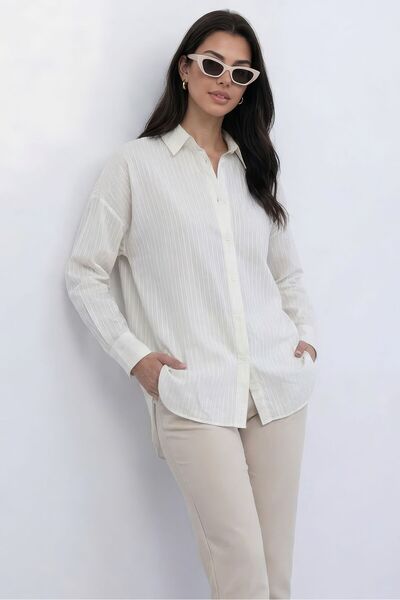 Nazline Γυναικείο ριγέ πουκάμισο Oversize / Φαρδιά Γραμμή