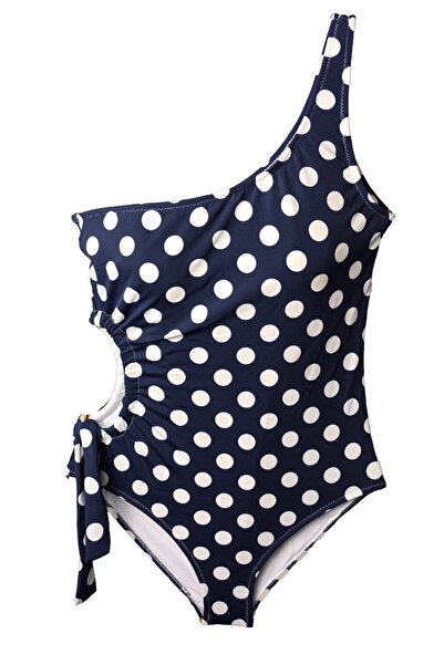 LOOK ME Polka Dot Patterned Asymmetrical Cut Side Tie Girls' Swimsuit