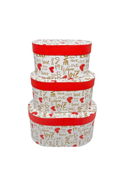 AFO Σετ 3 οβάλ κουτιών με σχέδιο καρδιάς και αγάπης, χρυσό