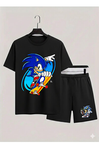 MAGORS SONIC THE HEDGEHOG BASKILI %100 PAMUKLU BİSİKLET YAKA ÇOCUK TSHIRT-ŞOR...