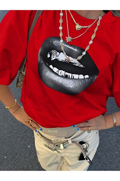 PAVRO Unisex Tshirt Quality Fabric Black Lip Printed Comfortable Fit Tshirt