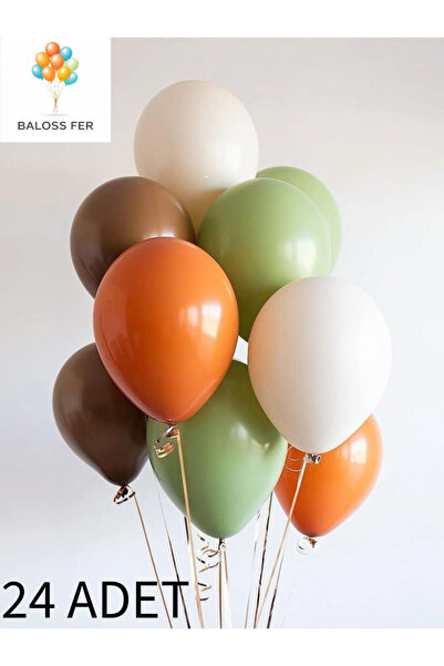 baloss fer YEŞİL-TURUNCU-KAHVERENGİ-BEYAZ 24’LÜ BALON SETİ (DOĞAL TONLAR)