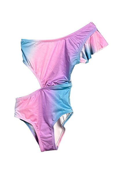 LOOK ME Color-Shift Mermaid Themed Asymmetrical Cut-Out Girls' Swimsuit