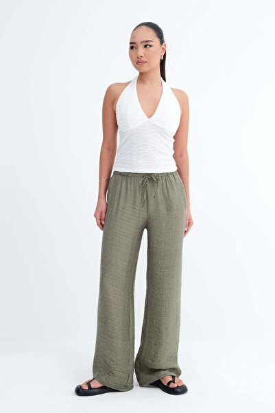 Addax Παντελόνι με δεσίματα και φαρδιά μπατζάκια PN18161