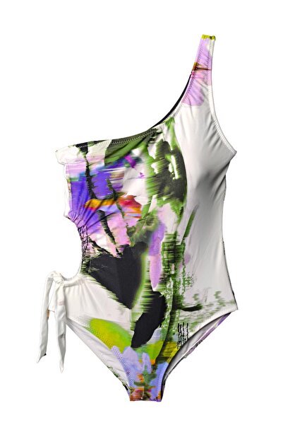 LOOK ME Abstract Art Asymmetrical Cut Side Tie Girls' Swimsuit