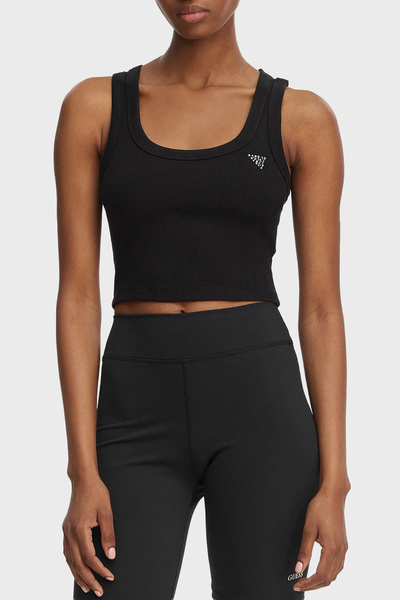 Guess Στενή εφαρμογή, στρογγυλή λαιμόκοψη, ριμπ κοντό τοπ V6GP07K2987 CROP V6...